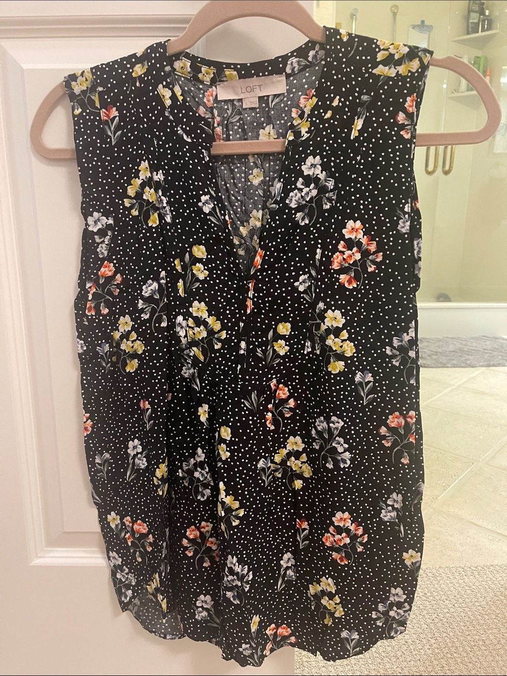 LOFT Black Floral Sleeveless Camisole with Yellow & Coral Accents